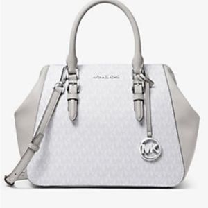Michael Kors Charlotte Large Satchel Crossbody Strap Shiny MK Logo NEW